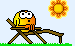 1979 Ford F-150 - A pixelated smiley face enjoys a sunny day while lounging in a chair on the grass.