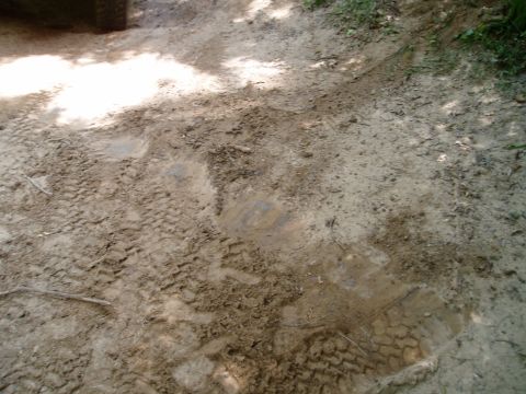 1990 Ford Bronco - Tire tracks are visible in the mud, suggesting recent vehicle activity.