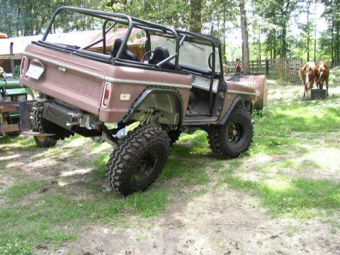 1995 Ford Bronco - This modified first-generation Ford Bronco features a roll cage and oversized tires.