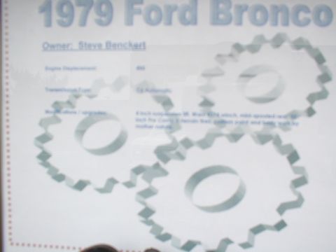 1979 Ford Bronco - Registry document details a 1979 Ford Bronco with owner Steve Benckert and technical specifications.