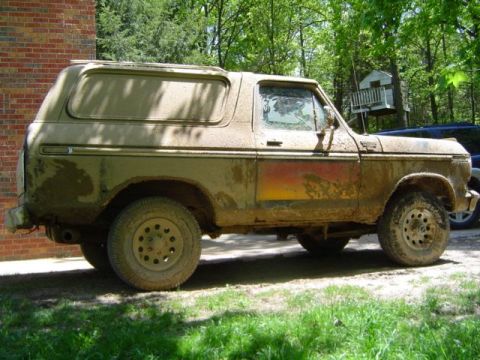 1979 Ford Bronco - This 1979 Ford Bronco is heavily covered in mud, obscuring some of its details.