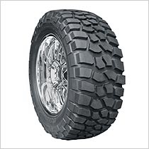 1995 Ford Bronco - A close-up of an aggressive off-road tire mounted on a chrome wheel, a prominent Supermotors logo.