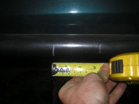 1995 Ford Bronco - stock axle marking (center of hub), to current marking on right (center of hub), 3"