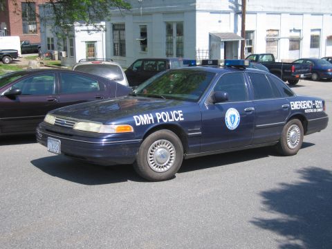 1991 Ford LTD Crown Victoria - A 1991 Ford Crown Victoria LTD police car is parked on the street, showing its side profile and markings.
