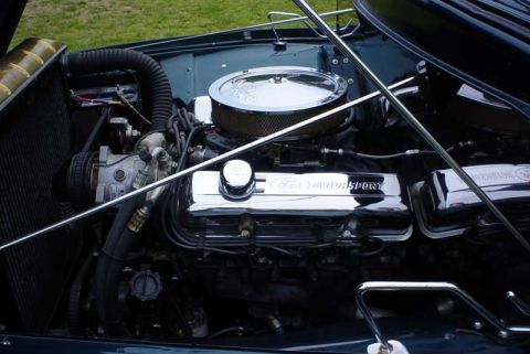 1956 Ford F-100 - The engine bay features Ford Motorsport valve covers and a chrome air cleaner, indicating performance upgrades.
