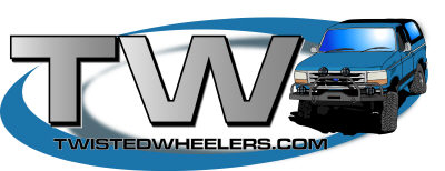 1979 Ford Bronco - Club logo graphic for TWISTEDWHEELERS.COM: large chrome "TW" letters over a blue swoosh, with an illustrated blue lifted Ford truck wearing…