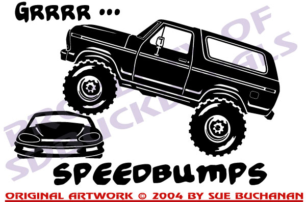 Lifted 1979 Ford Bronco crushing a sports car