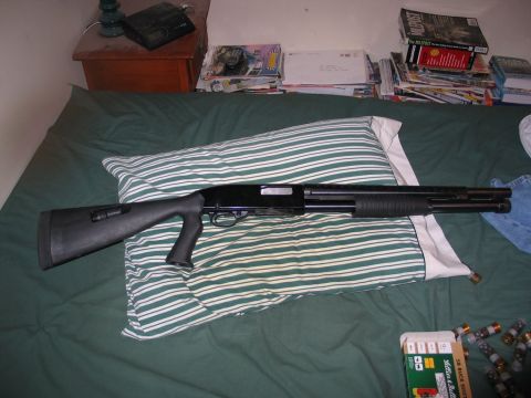 1995 Ford Bronco - Shotgun on a pillow with ammunition nearby.