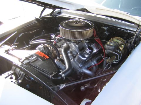 1985 Ford Mustang - Close-up view of a V8 engine bay, a chrome air cleaner and polished valve covers.