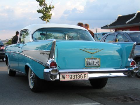 1992 Ford Crown Victoria - Rear view of a turquoise and white 1957 Chevrolet Bel Air with a Nevada license plate.