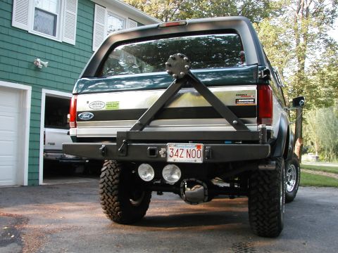 1994 Ford Bronco - Rear view of a 1994 Ford Bronco showing its custom bumper and spare tire mount.