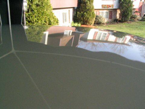 1993 Ford Taurus - The glossy surface of the car reflects the surrounding suburban environment.