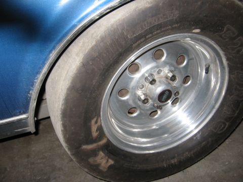 1972 Ford Mustang - Weld Racing wheel and M/T drag slick tire detail.