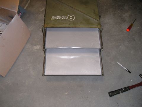 1996 Ford Bronco - An ammo can converted into a tool box with two sliding drawers is shown on a concrete floor.