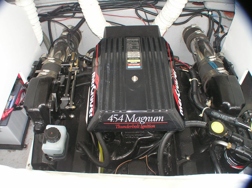 MerCruiser 454 Magnum marine engine in boat engine compartment