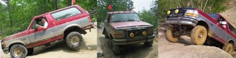 1995 Ford Bronco - Multiple Ford Broncos navigate challenging off-road terrain.