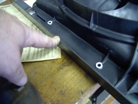 1986 Ford Bronco - I started with these two stock taurus shroud holes, which look like they're lined up straight one on top of the other, but they're not. I m…