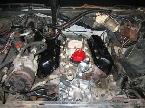 1985 Ford Crown Victoria LTD - Close-up view of a V8 engine, likely undergoing maintenance or an upgrade.