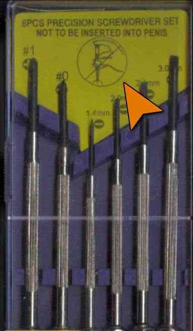 1994 Ford Bronco - Precision screwdriver set with sizes #1, #0, 1.4mm, 2.0mm, and 3.0mm clearly marked.