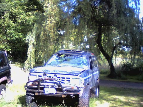 1987 Ford Bronco II - A blue 1987 Ford Bronco II is parked outdoors with a bull bar and a sunroof visible.