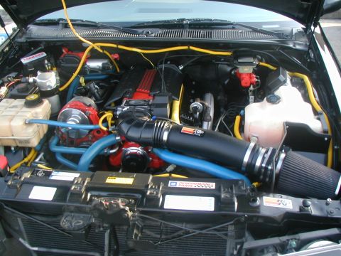 2000 Ford Crown Victoria - The engine bay features a K&N air intake system and custom red painted engine parts.