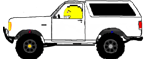 1968 Ford Mustang - Side view of a white SUV, possibly a Ford Bronco, with a cartoon smiley face as the driver.