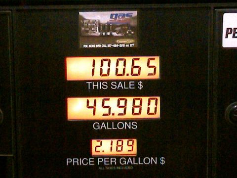 1977 Ford F-150 - Gas pump display shows sale total, gallons dispensed, and price per gallon.