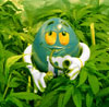 1989 Ford Bronco - A whimsical cartoon character enjoys a moment of relaxation amidst lush green plants.