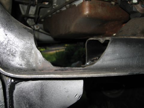 1976 Ford F-150 - Here is a picture from the rear of the stock Xmember, see how much material is cut out?
