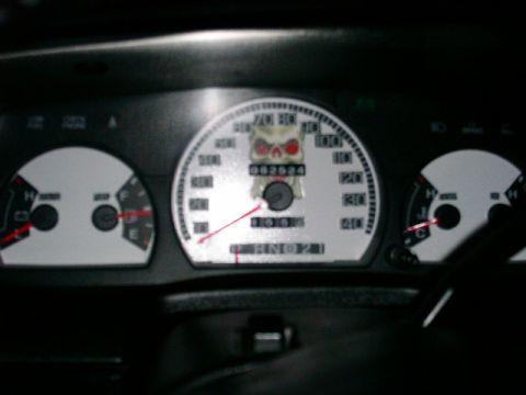 2001 Ford Crown Victoria - Custom dashboard gauges feature a skull graphic and a digital odometer displaying 092624.