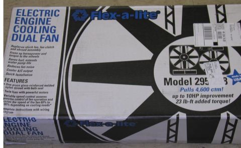 1988 Ford Bronco - Box for a Flex-a-lite Model 295 Electric Engine Cooling Dual Fan, detailing its features and performance.