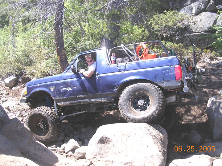 1994 Ford Bronco off-roading on rocks