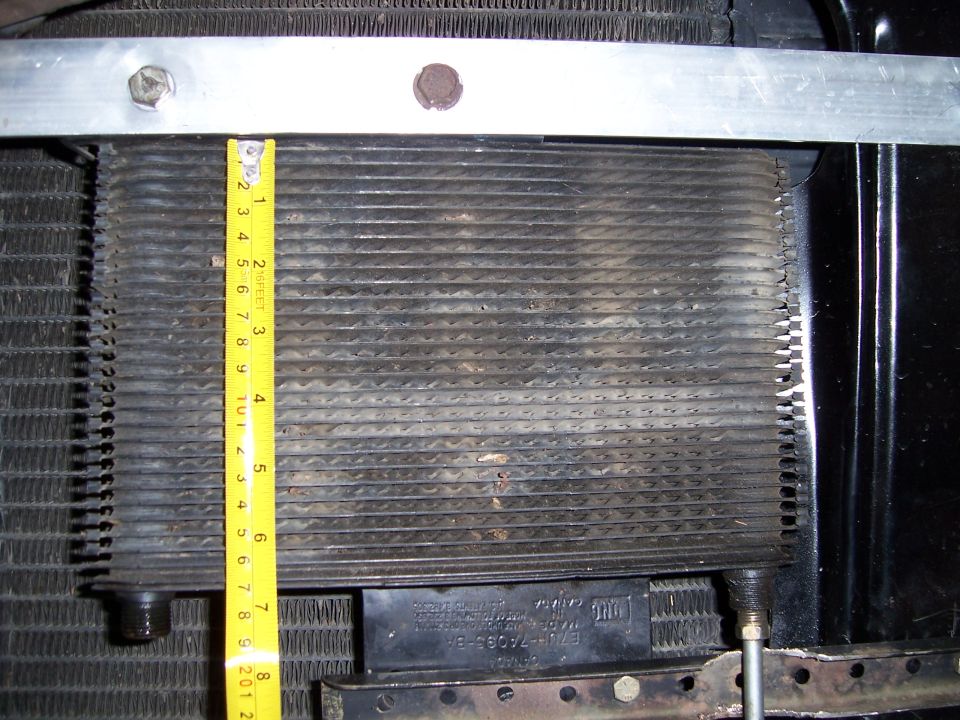 transmission cooler with tape measure next to it