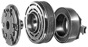 1986 Ford Bronco - This image displays the individual components of an air conditioning compressor clutch, separated for clarity.