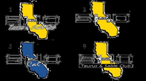 1993 Ford Taurus - This image displays four distinct logos, each the text 'SHO CAL' and variations of club names related to the Taurus and Sable.