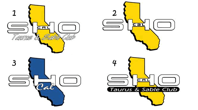 Four logo design options for the SHO Cal Taurus & Sable Club over a California state shape