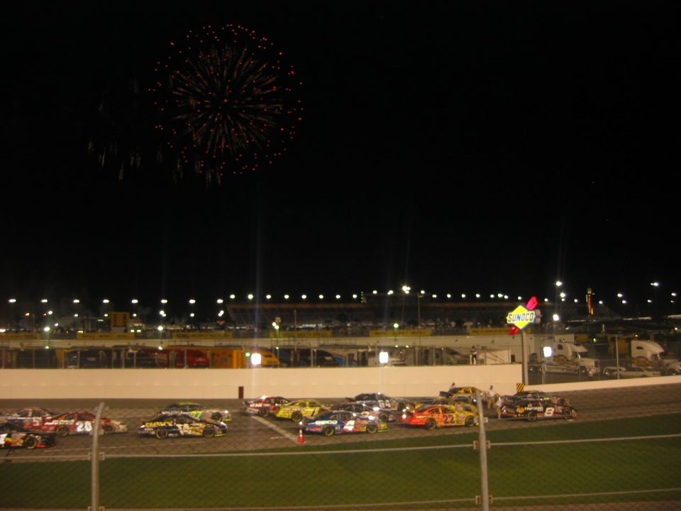 Truex (#8) pretty much dominated...here they're checking the spoiler angle right after the race.