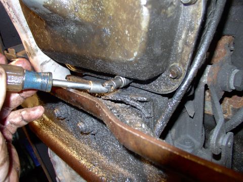 1986 Ford Bronco - This year I discovered this combination of tools is even easier to reach those two difficult to get to pan bolts. Works particularly well o…