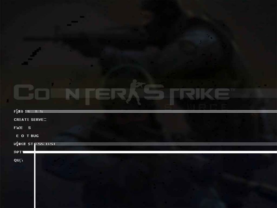 Counter-Strike game menu with text options and Supermotors logo