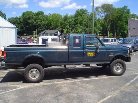 1981 Ford Bronco - This Ford F-250 extended cab pickup truck features a toolbox and stacks, viewed from the side.