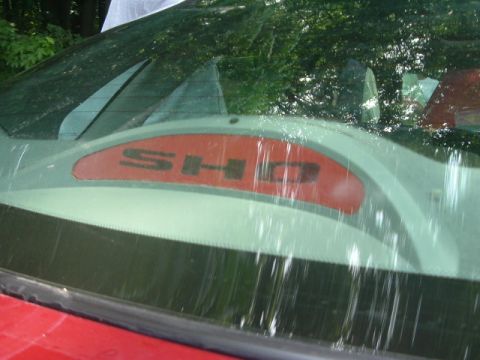 1993 Ford Taurus - Rear window trim with SHO badge on a 1993 Ford Taurus.