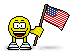 1968 Ford Mustang - A cartoon smiley face character proudly waves the American flag.
