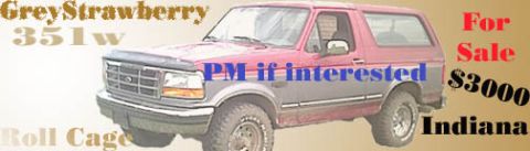 1994 Ford Bronco - This 1994 Ford Bronco is shown with text indicating it is for sale in Indiana for $3000.