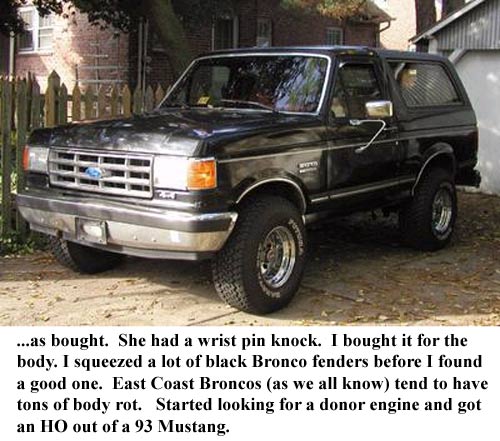 Black 1988 Ford Bronco, 3/4 front view