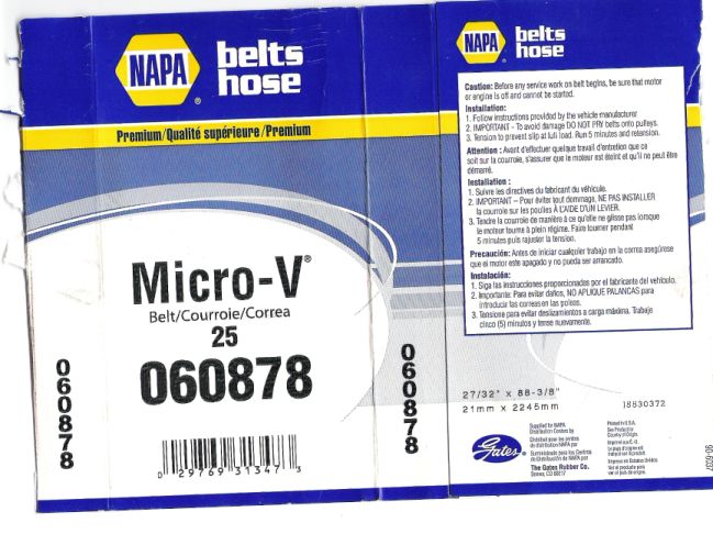 Box for a NAPA Micro-V belt, part number 060878