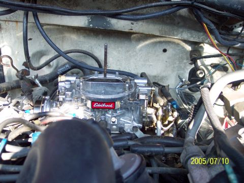 1985 Ford Bronco - second try...after ordering misc. brackets and adapters from jegs i was able to get carb to fit (fuck the smog crap)
