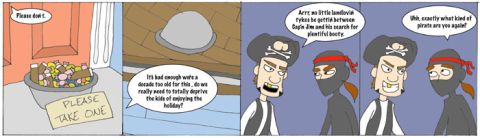 1984 Chevrolet El Camino - A comic strip shows pirates discussing their search for treasure and candy.