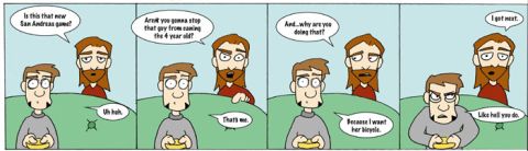 1984 Chevrolet El Camino - A web comic depicts a conversation between two characters, one of whom is playing a video game and the other expresses a desire for a bicyc…