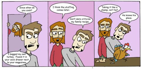 1984 Chevrolet El Camino - This comic strip features characters discussing a turkey and family recipes.