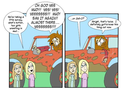 1984 Chevrolet El Camino - A two-panel comic strip depicts a conversation involving people and a red truck.